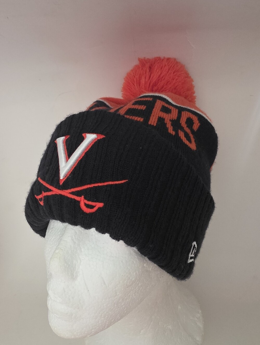Virginia Cavaliers New Era Orange Blue Striped Knit Pom Cuff Beanie Hat Youth